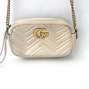 Gucci Beige Quilted Crossbody Bag with Gold Logo